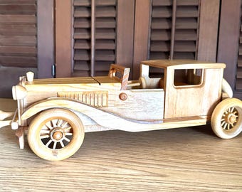 Vintage Handcrafted Wooden Antique 1927 Bugatti Model Classic Car