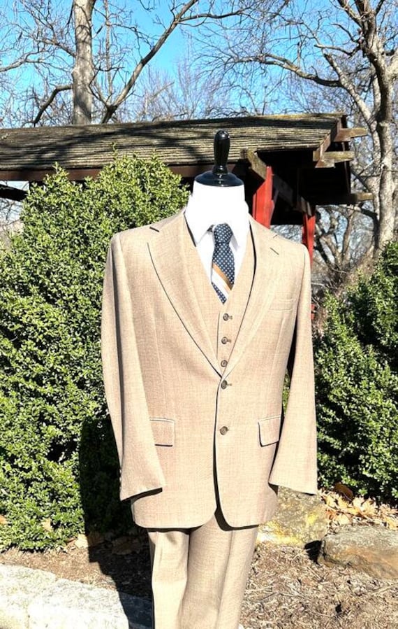 Vintage Three-Piece Light Brown Men's Suit, Size M