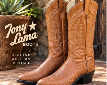 Vintage Tony Lama Leather Cowboy Boots, Made in Mexico, Size 9 1/2D