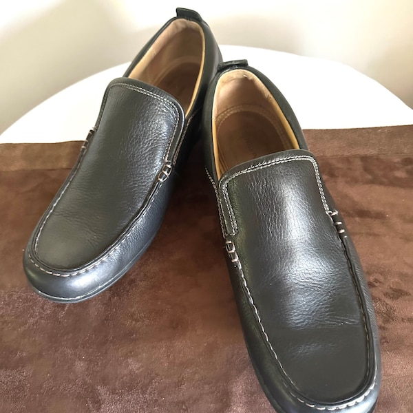 Men's Black Leather Loafers, Hush Puppies, Size 14