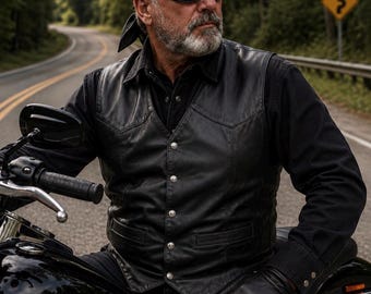 Men's Black Leather Vest by Scully, Size XXL