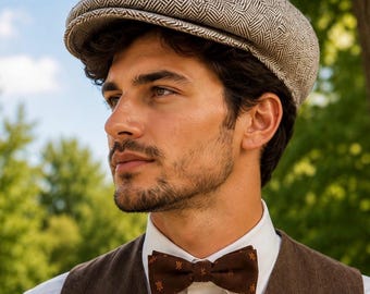Vintage Herringbone Tweed Newsboy/Gatsby Cap from Country Gentleman, Adjustable