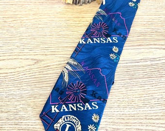 Vintage Men's Silk Tie, Kansas Lions Club, 1970s