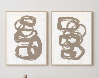 Minimalist Digital Abstract Art Bundle: Printable Wall Decor Set of 2, Neutral Tones, Instant Download