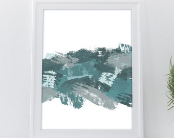 Digital Abstract Print, Instant Download Art, Blue and White Minimalist Wall Decor