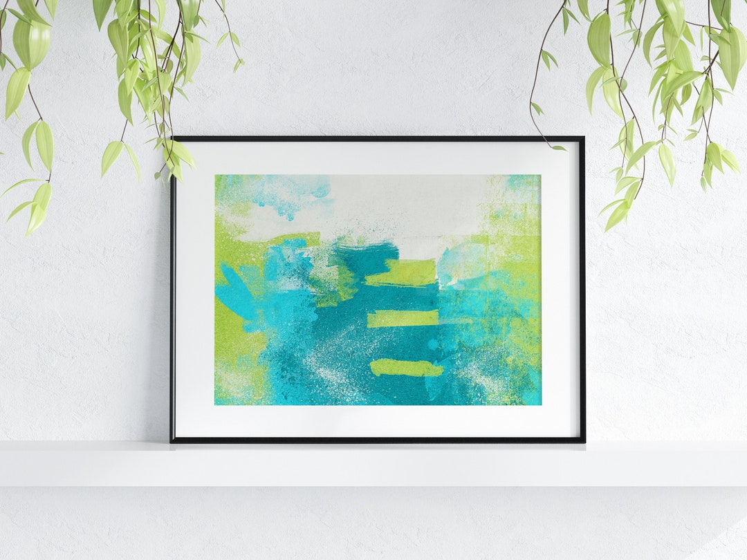 Abstract Blue and Green Wall Art, Modern Abstract Canvas Print