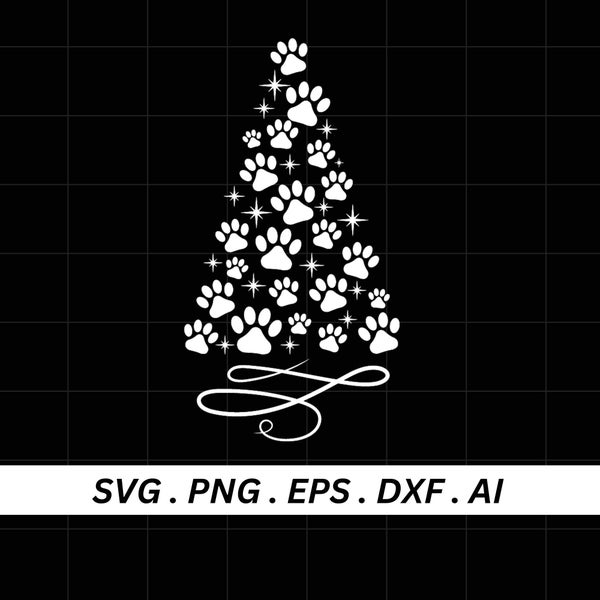 Paw Print Christmas Tree Svg, Christmas Svg , Pet Lovers Clipart, Dog Cat Paw Svg, Paw Tree Cut File for Cricut, Silhouette