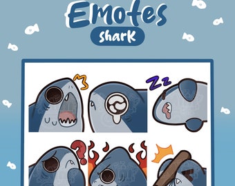 Shark | Emote Bundle for Twitch, Discord and YouTube | Stream Assets, Blue, Cute