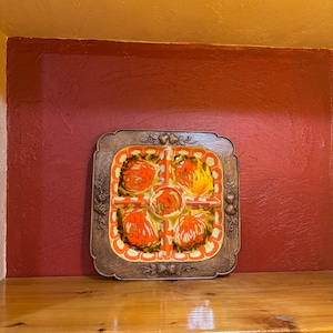 Vintage Orange Mid Century Treasure Craft Party Platter.