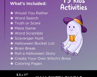 Kids Halloween Activity Bundle, Halloween Coloring Pages, Halloween Printables for Kids, Fun Halloween Activities, Halloween Kids Games