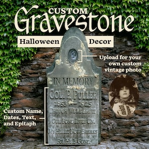 Made to Order - Realistic Foam Gravestone Prop with Custom Edwardian Portrait