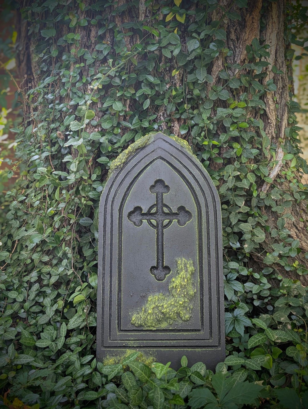 Gothic Cross Gravestone Prop – Custom Faux Moss Finish - Etsy