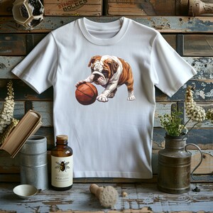 English Bulldog & Basketball Graphic T-Shirt- Dribble and Drool- Slam Dunk Style for Dog and Hoops Fans