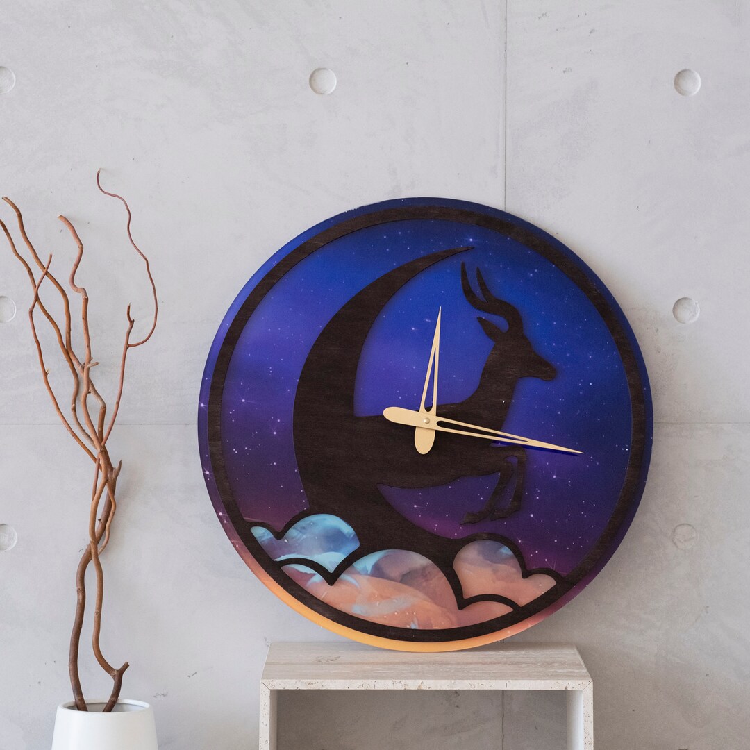 Deer Wall Clock Moon Wall Clock Animal Clock Sky Wall Etsy
