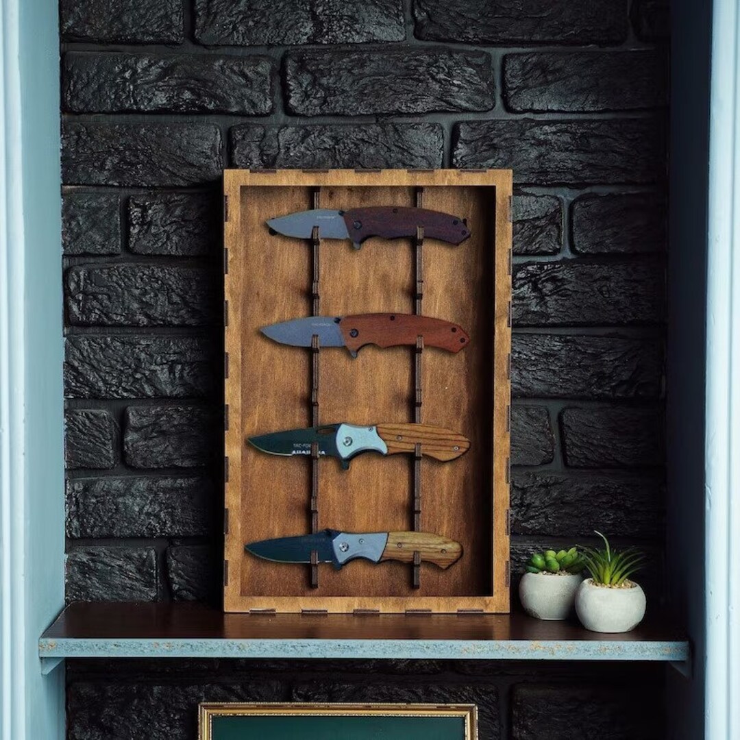 Knife Organizer Wood Display Case Wall Pocket Knive Display Etsy