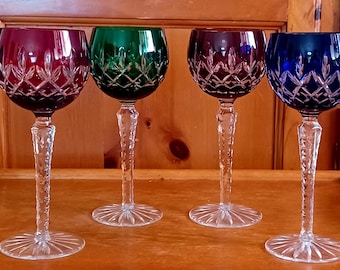 RETIRED Set of 4 AJKA Crystal Cut ARABELLA Stemmed Wine Hock Glasses 8.25" Mint Condition