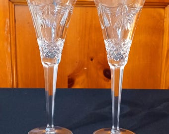 Vintage Waterford Crystal Glass Millennium PEACE Toasting Flutes Set of 2