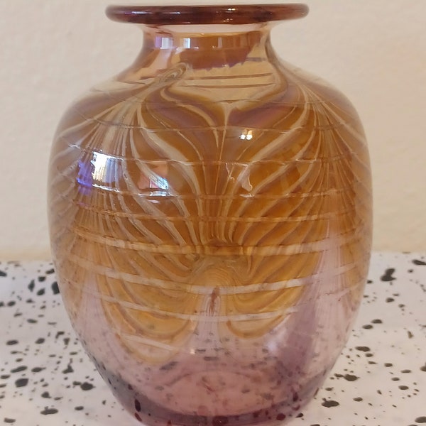 Vintage Glass Vase Brown Purple 6 1/8” Tall Signed Art Bruce Freund GIFT