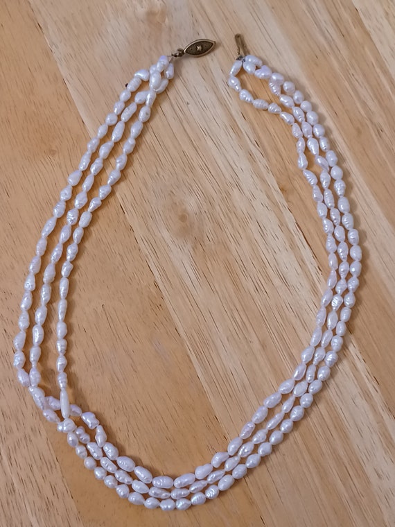 Vintage Necklace 3 Strand Freshwater Pearls White 