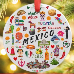 Personalized Mexico First Christmas Engaged Ornament - Colorful Acrylic Keepsake for Fiancée, Holiday Travel Decor