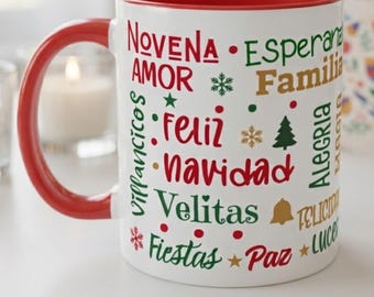 Feliz Navidad Spanish Word Cloud Mug Hispanic Christmas Gift Family Heritage Stocking Stuffer Mug