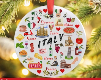 Personalized Italy First Christmas Engaged Ornament - Colorful Acrylic Keepsake for Fiance, Holiday Travel Decor