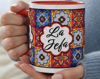La Jefa Talavera Mug Mexican Floral Gift for Mom Latina Boss