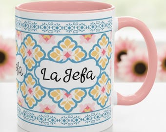La Jefa Floral Mug Mexican Botanical Gift for Mom Latina Boss