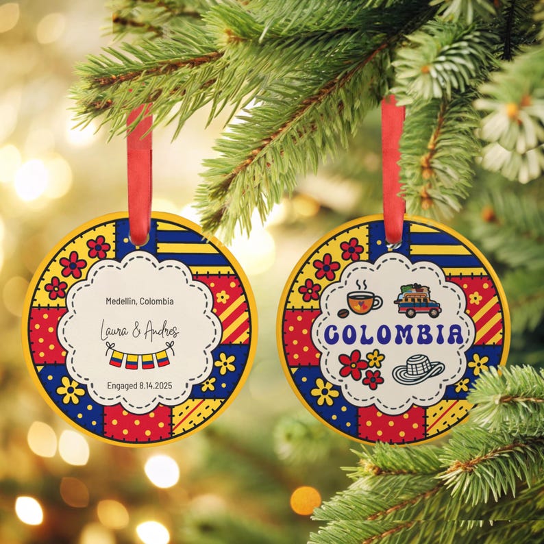 Personalized Patchwork Colombia Acrylic Ornament: Custom Folk Art ...