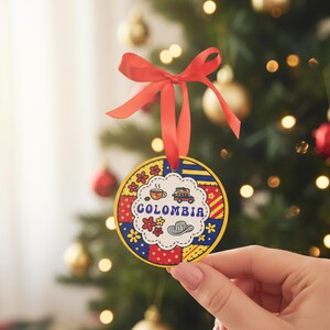 Personalized Patchwork Colombia Acrylic Ornament: Custom Folk Art ...