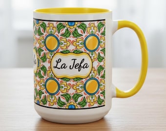 La Jefa Mug Mexican Talavera Floral Design Gift for Mom