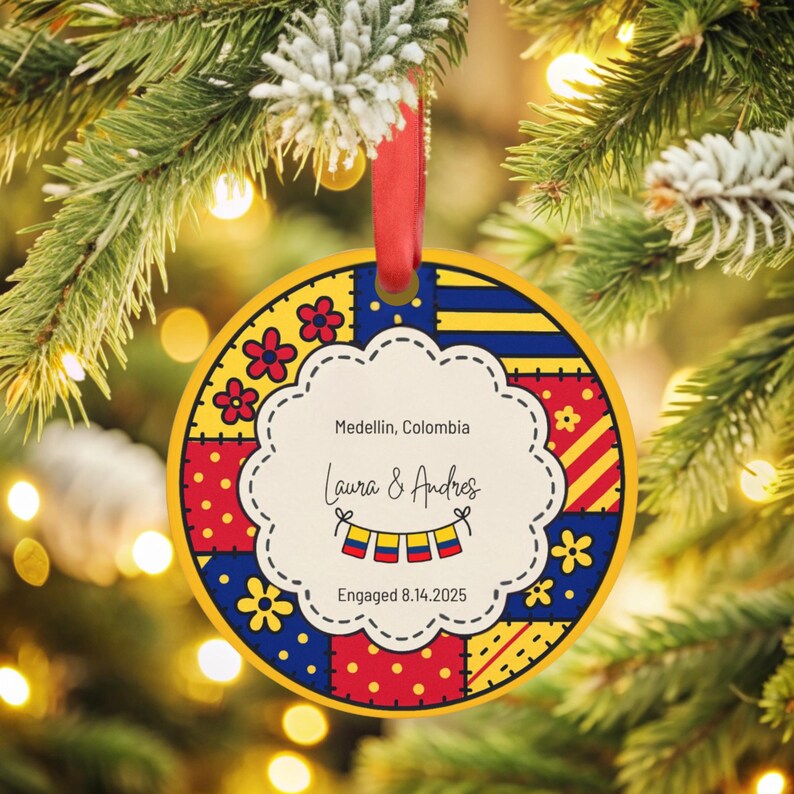 Personalized Patchwork Colombia Acrylic Ornament: Custom Folk Art ...