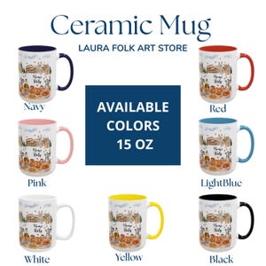 Pode incluir: Canecas de cer&acirc;mica com al&ccedil;as e interiores de v&aacute;rias cores, cada uma com um design de Roma, It&aacute;lia. Dispon&iacute;veis em azul marinho, vermelho, rosa, azul claro, branco, amarelo e preto. Cada caneca tem 444 ml.