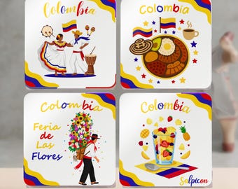 Colombia Coaster Set of 4 Cumbia Bandeja Paisa Colombian Culture Gift