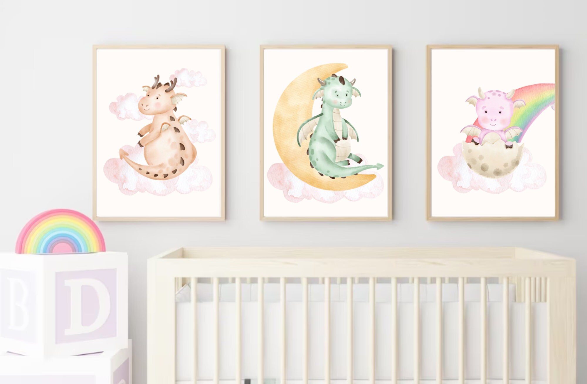 Dragon Set Nursery Print Posters, Baby Wall Art, Set of 3 Baby Dragons ...