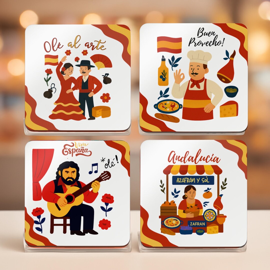 Spanish Cork Coaster Set: Flamenco Art, Andalusia Decor - Etsy