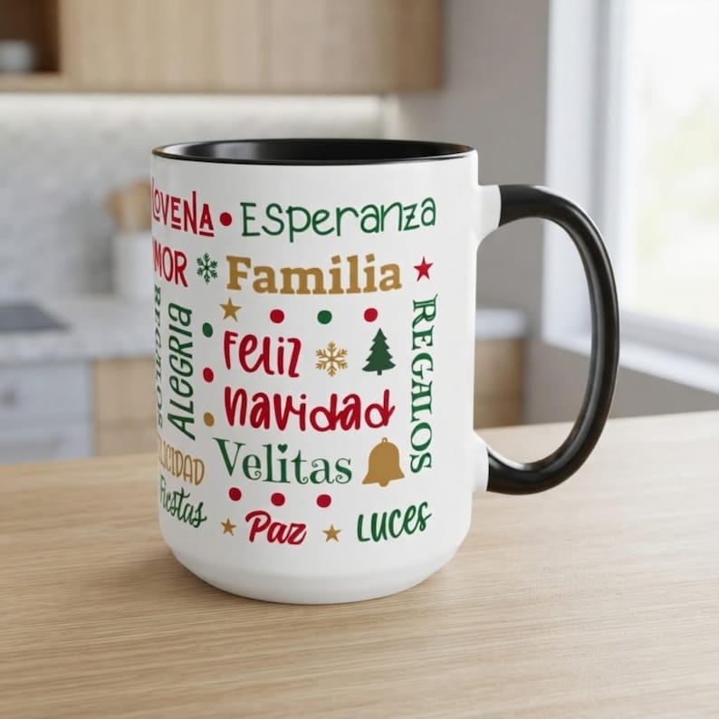 Feliz Navidad Spanish Word Cloud Mug Hispanic Christmas Gift Family ...