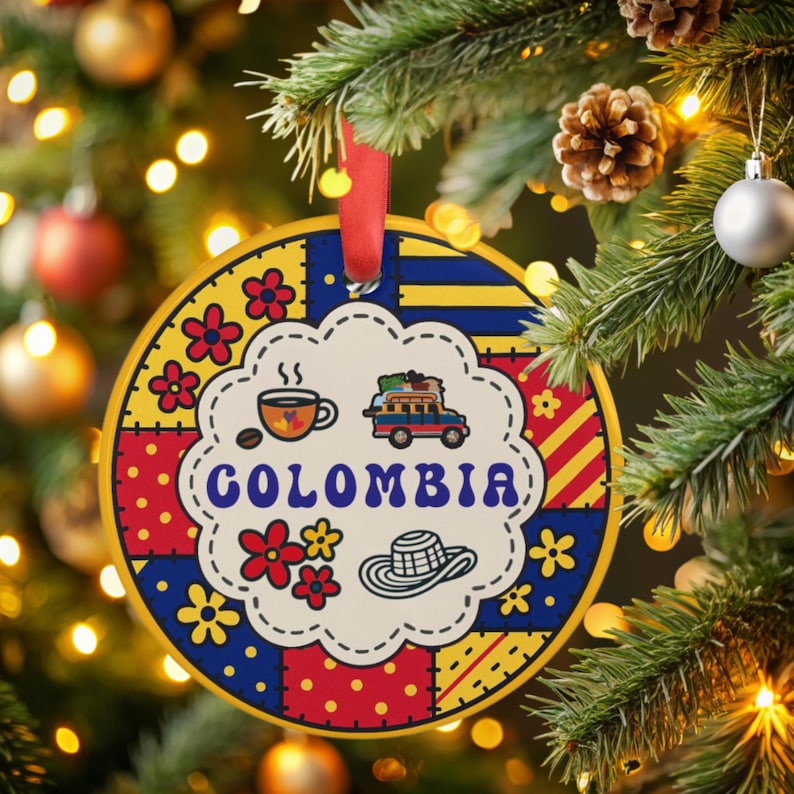 Personalized Patchwork Colombia Acrylic Ornament: Custom Folk Art ...