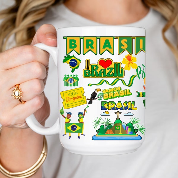 Brazil Souvenir Ceramic Coffee Mug 15 oz - Ideal Brazilean Gift for Any Occasion - Everyday Keepsake Cup for Coffee Lovers, Brasil Pride Cup