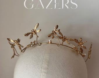 Gold Bridesmaid Crown Headband Dragonfly Design, Child display picture 1