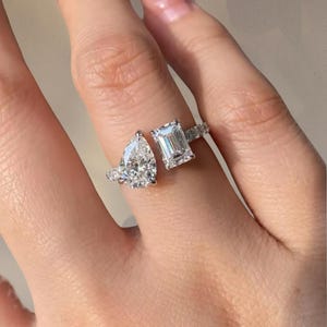 Lab Grown Diamond Engagement Ring in 9K White Gold, 1.5 Carat Pear & 1 Carat