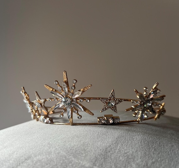 Silver Starburst Tiara - Silver Starburst Tiara, Silver Bridal Crown in Crystal With Starry  main image 3