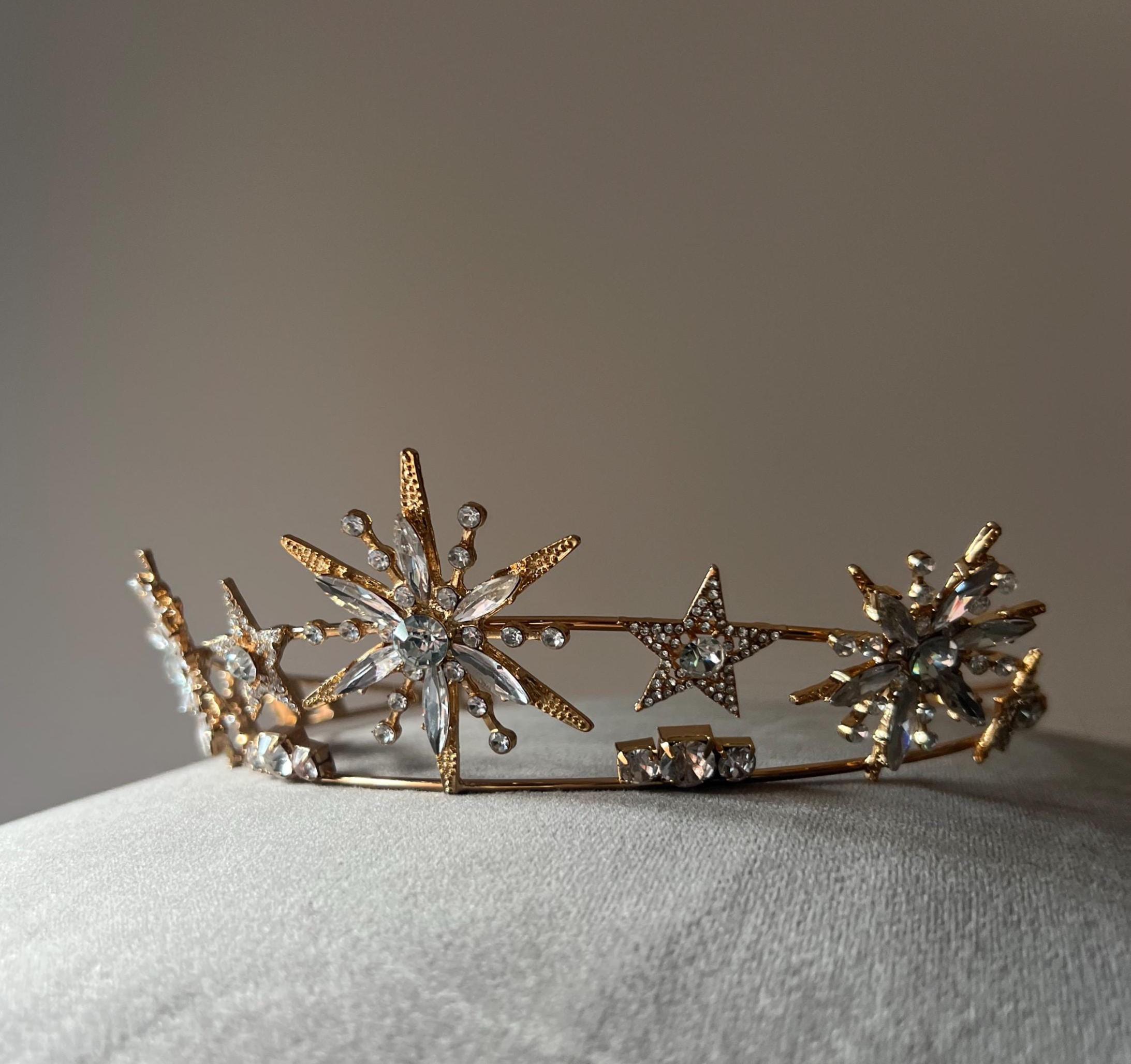 Starburst Tiara, Silver Bridal Crown in Crystal With Starry  display picture 1