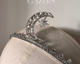Tiara Art Déco con detalle de cresta lunar de circonita cúbica << FASE