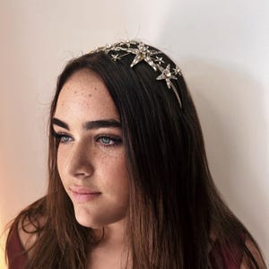 Star headband Tiara in Gold, Bridal Crown in Crystal with Starburst Celestial Design, Wedding Headband {{ Dreamer }}