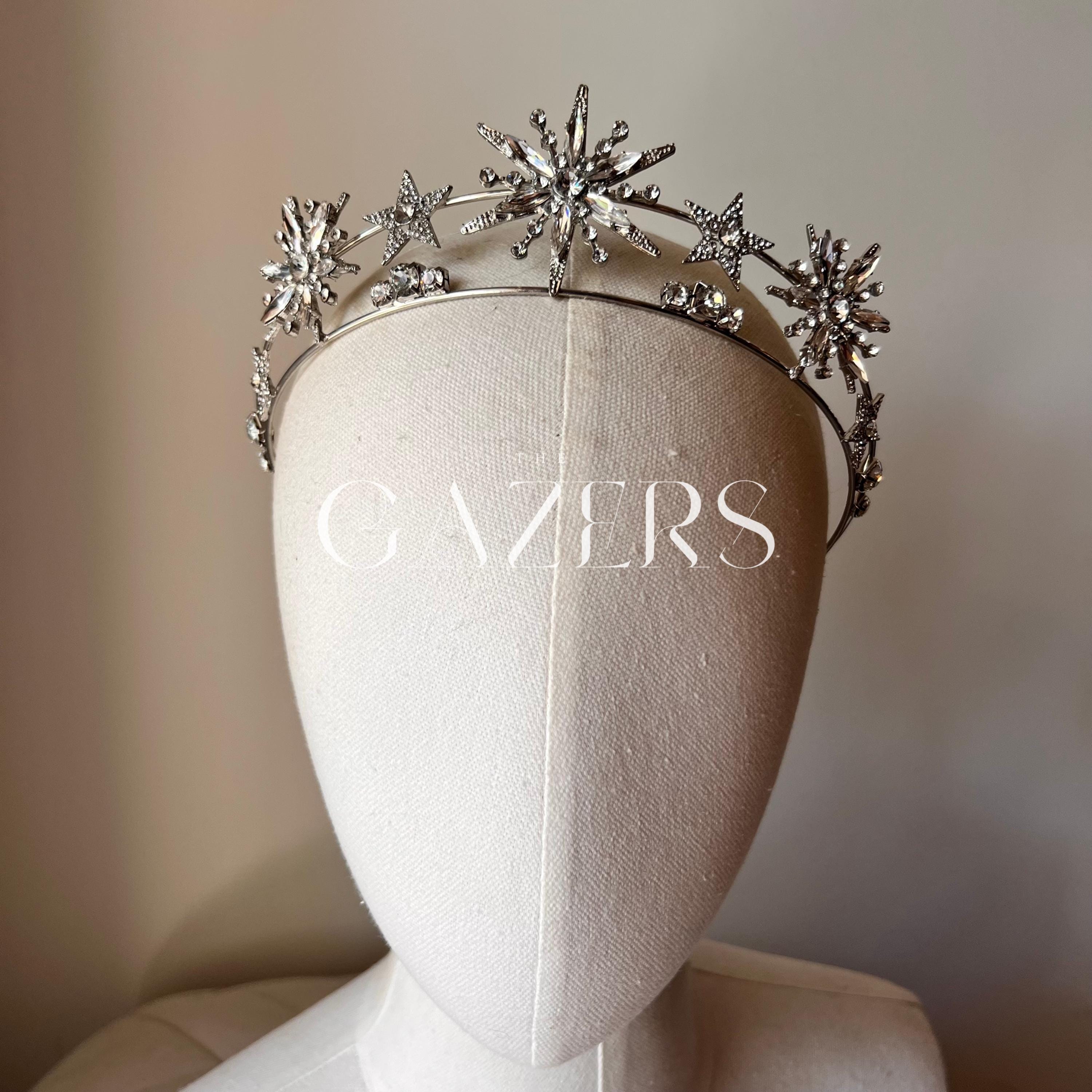 Starburst Tiara, Silver Bridal Crown in Crystal With Starry  display picture 3