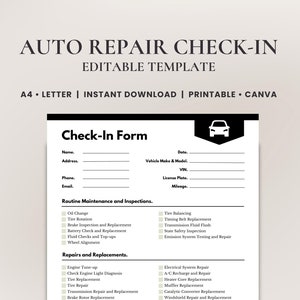 Modulo di registrazione del veicolo, Modulo di accettazione per la riparazione dell'auto, Modello di modulo di registrazione del cliente, Modulo di accettazione del cliente per la manutenzione del veicolo e la riparazione dell'auto, Canva