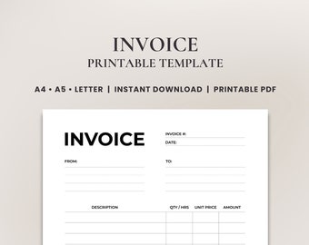 Minimalistische Rechnungsvorlage • Einfach zu verwendendes PDF-Format für kleine Unternehmen & Freiberufler • Sofortiger Download leere Rechnung | Druckbares PDF