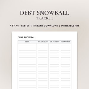 Debt Snowball Tracker Printable • Debt Payment Worksheet • Debt Payoff ...