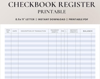 Printable Checkbook Register • Landscape 8.5 x 11in Orientation • 28 Lines per Page • Register Book to Log Transactions | Printable PDF